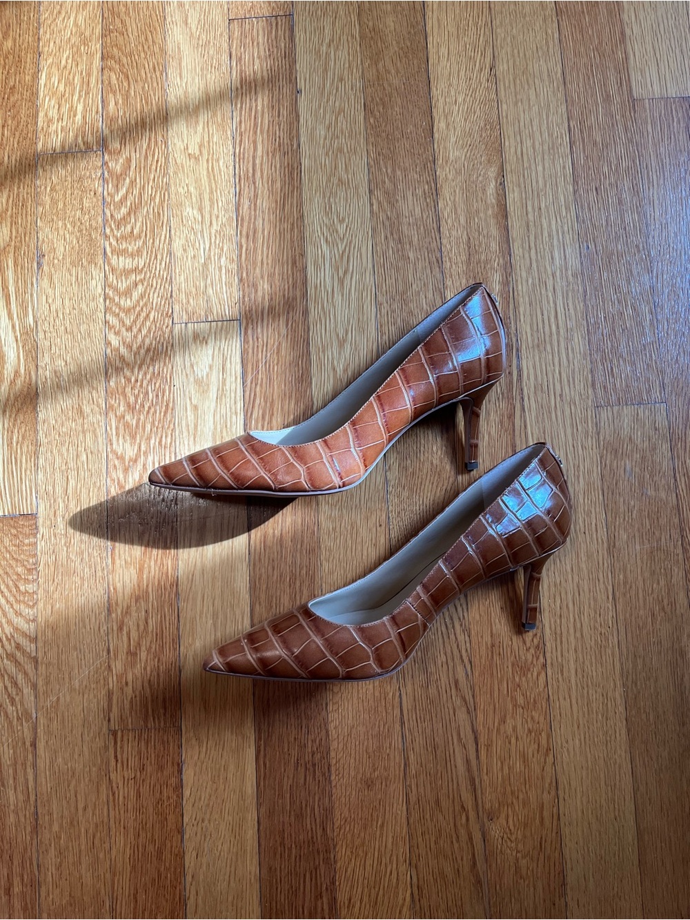 New Lauren Ralph Lauren Lanette GSLY Embossed Crocodile Brown Pumps Sz 10 Read - Picture 3 of 12